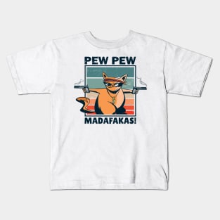 Vintage Funny Cat Pew Pew Madafakas Gift Idea Kids T-Shirt